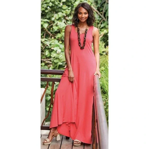 Soft Surroundings Women's Sz S Santiago A-Line Maxi Dress Scoop Neck Pockets - Picture 2 of 9